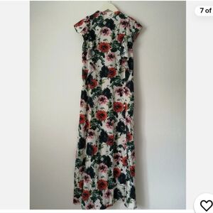 H&M Red Poppy Print Floral Button Down Ruffled  Sleeveless Dress Sz 8